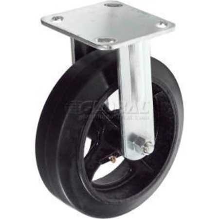 GLOBAL EQUIPMENT Heavy Duty Rigid Plate Caster 8" Mold-On Rubber Wheel 600 Lb. Capacity TP70R-8-RAL